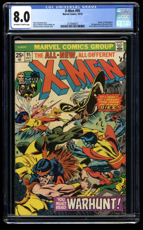 X-Men #95 CGC VF 8.0 Off White to White Death of Thunderbird! Marvel Comics