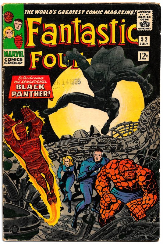 Black Panther Debuts! FANTASTIC FOUR #52 (July'66)4.5VG+ Kirby Unveils T'Challa!