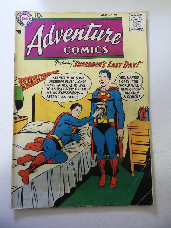 Adventure Comics #251 (1958) VG- Condition moisture stains fc