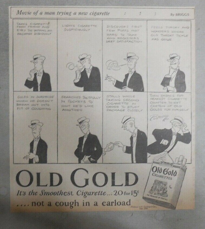 Old Gold Cigarette Ad: 3 Claire Briggs Old Gold Comic Ads 1927 Size 8 x 9 inches