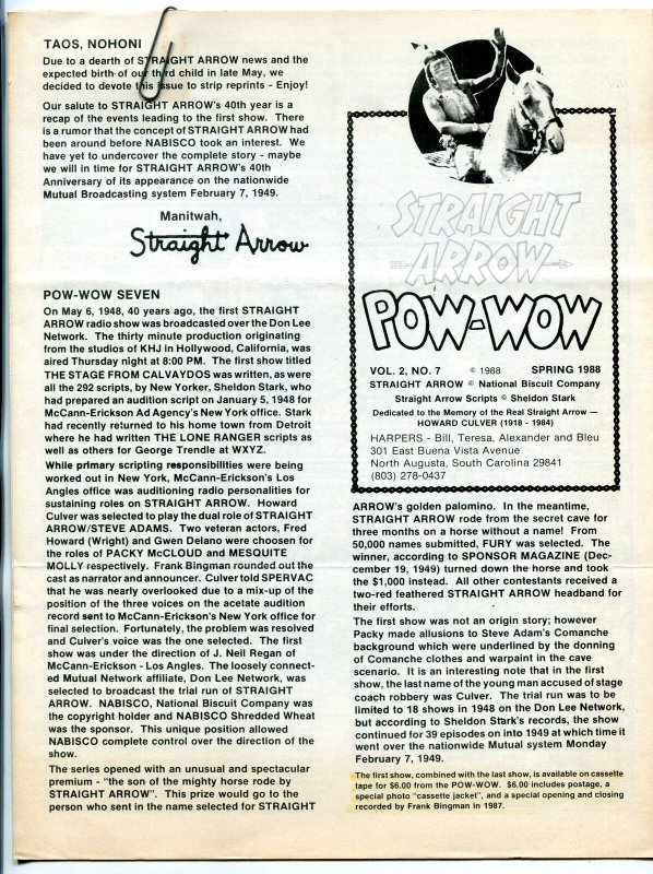 Straight Arrow Pow-Wow Vol. #2 #7 1988- Western fanzine newsletter