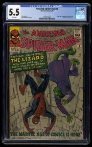 Amazing Spider-Man #6 CGC FN- 5.5 White Pages 1st Lizard!