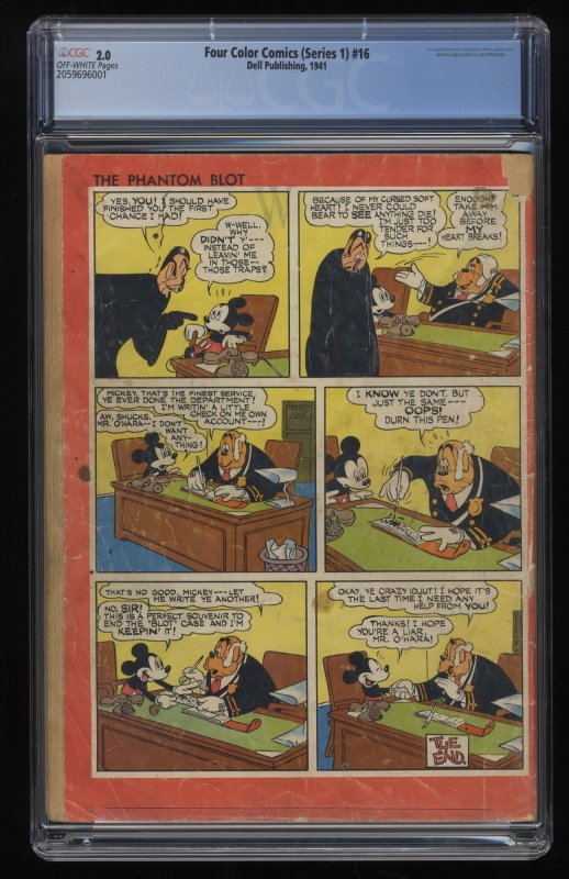 Four Color #16 CGC GD 2.0 Off White 1st Mickey Mouse in Comics!