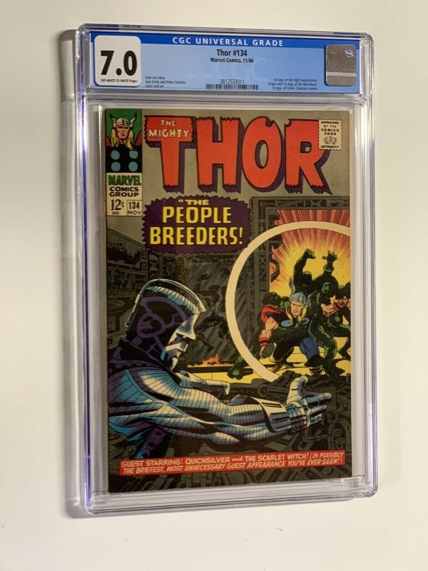 Thor 134 cgc 7.0 ow/w pages marvel 1966 1st high evolutionary