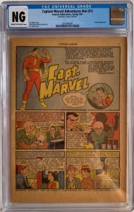 (1941) CAPTAIN MARVEL ADVENTURES #1 (#nn) CGC NG (COVERLESS)! Rare Golden Age!