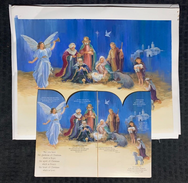 CHRISTMAS Nativity Scene w/ Angel 14x11.5 Greeting Card Art #9012 w/ 7 Cards