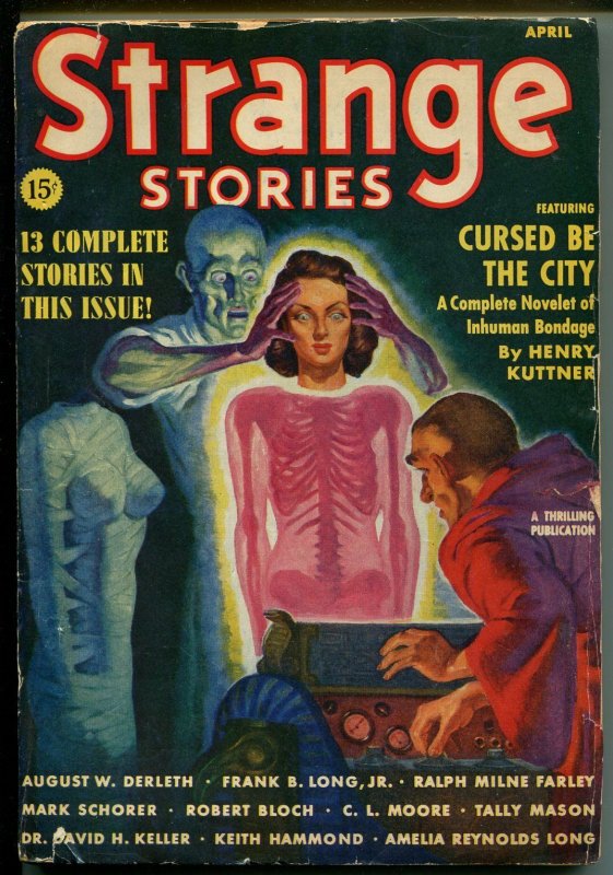 Strange Stories Pulp 4/1939- Good Girl Art weird cover-Kuttner-Bloch- VG/F 