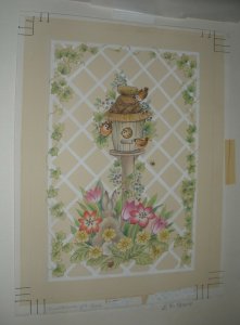 BIRDS in Birdhouse w/ Flowers 9x11 Greeting Card Art #E9-5066