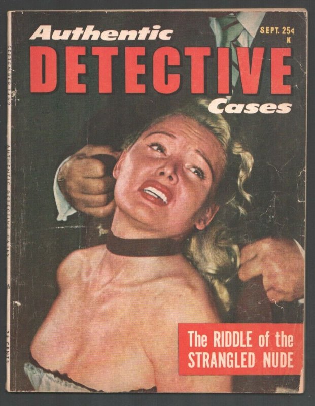 Authentic Detective9/1952-Strangulation cover-Exploitation-posed photos-Kille...