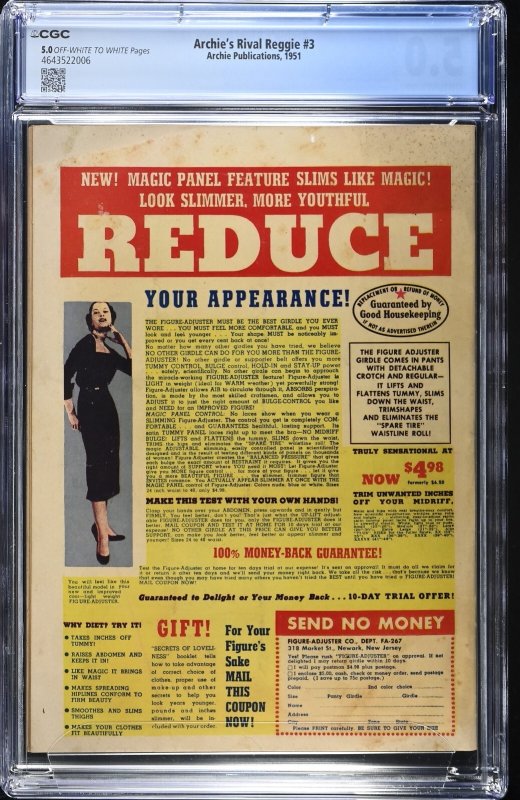 (1951) ARCHIE’S RIVAL REGGIE #3 CGC 5.0 OW/WP! VERONICA!