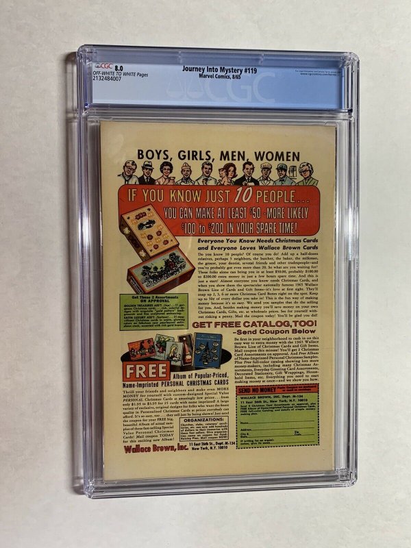 Journey Into Mystery 119 Cgc 8.0 Ow/w Pages Marvel Silver Age