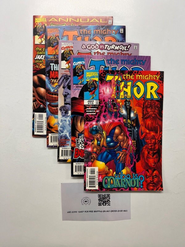 5 Thor Marvel Comic Books # 1 13 19 20 21 Defenders Iron Man Hulk 62 JS42