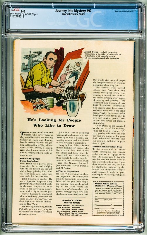 Journey into Mystery #97 (1963) CGC 6.0! OWW Pages!