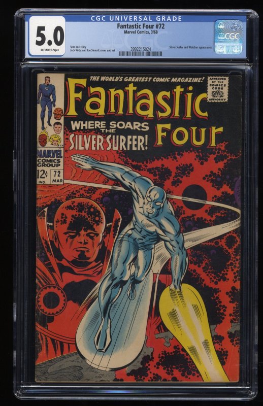 Fantastic Four #72 CGC VG/FN 5.0 Silver Surfer Watcher Stan Lee Jack Kirby!