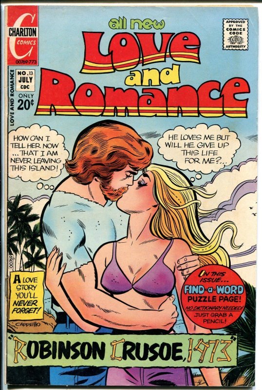 Love and Romance #13 1973-Charlton-Robinson Crusoe 1973-swimsuit cover-FN/VF