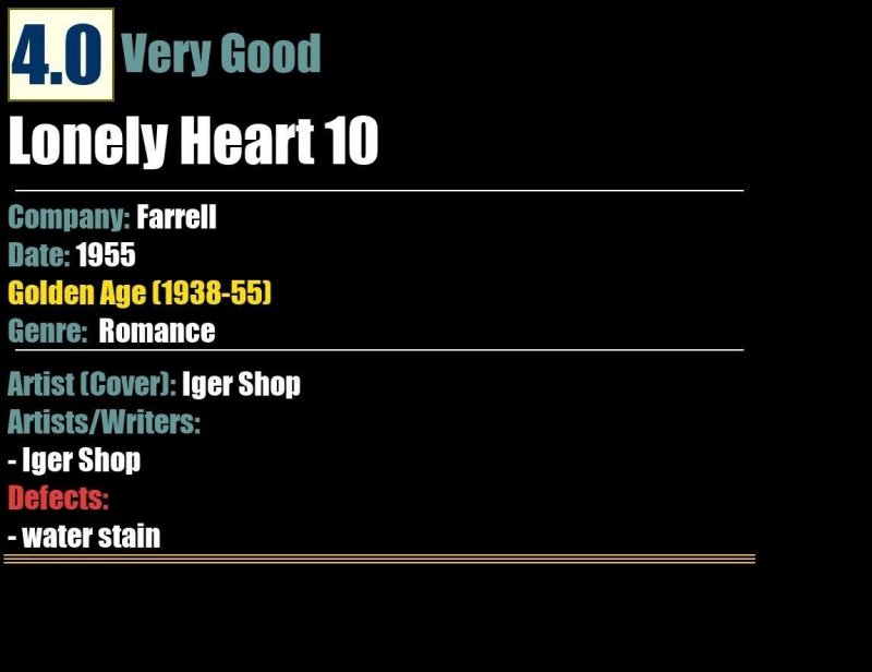 Lonely Heart 10 (1955) VG 4.0 Iger Shop Golden Age Farrell comic