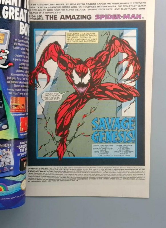 Amazing Spider-Man #361 1st Carnage Newsstand Marvel Comics 1992
