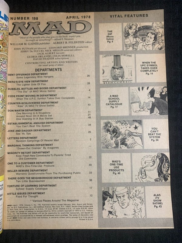 1978 MAD Magazine #198 FN 6.0 Alfred E Neuman / The Deep Parody