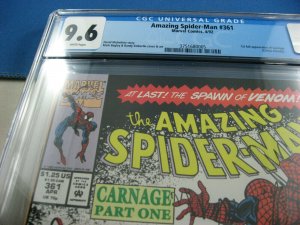 AMAZING SPIDERMAN 361 CGC 9.6 WHITE PAGES FIRST CARNAGE 1992