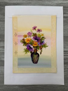 MOMS SPECIAL DAY Purple Flowers in Green Vase 7x8.5 Greeting Card Art MD7511