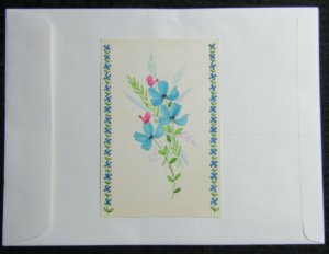 WEDDING ANNIVERSARY Blue Flowers & Pink Birds 4.5x7 Greeting Card Art #WA7205