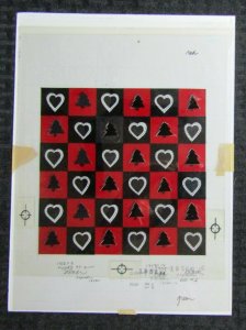 MERRY CHRISTMAS Hearts & Trees Checker Board 8x11 Greeting Card Art #19520
