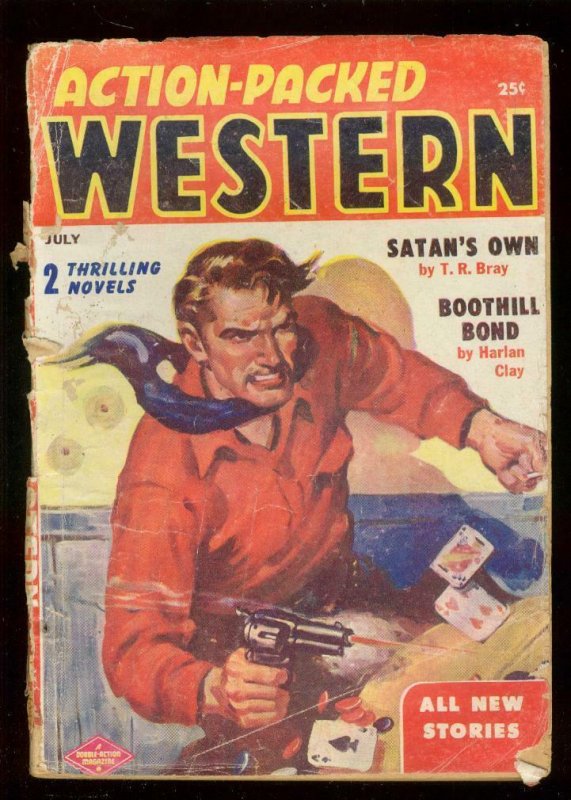 ACTION-PACKED WESTERN PULP-7/1956-CARD GAME COVER-fair FR