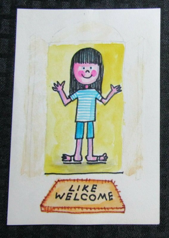 BON VOYAGE Cute Cartoon Girl w/ Like Welcome Mat 4.5x6.5 Greeting Card Art #nn