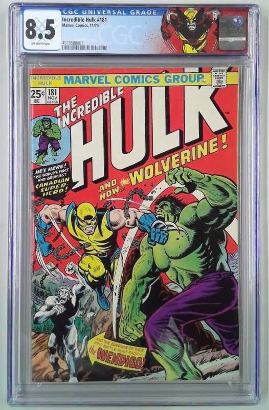 INCREDIBLE HULK (1962) 181 CGC 8.5 1ST FULL APPEARANCE WOLVERINE (SLAB GRADE)