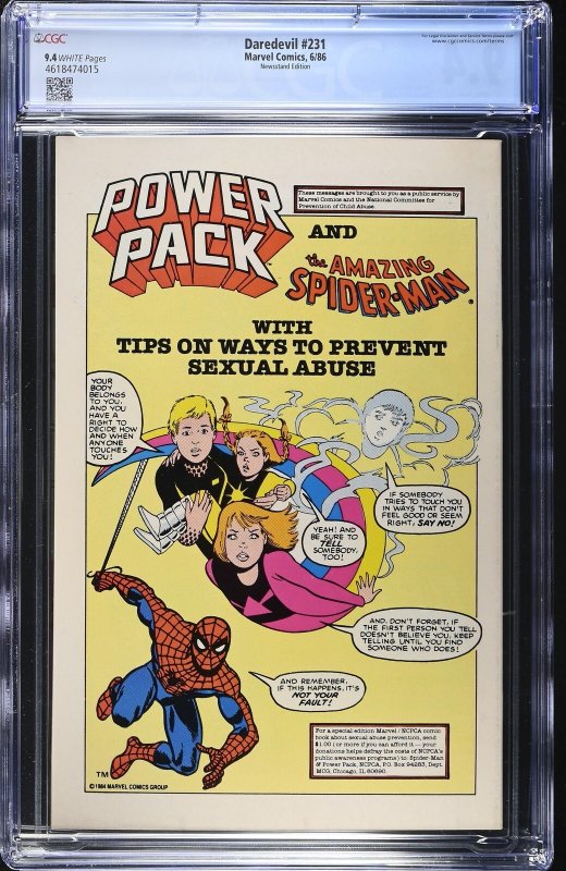 Daredevil #231 (6/86) Graded CGC 9.4 Newsstand Edition
