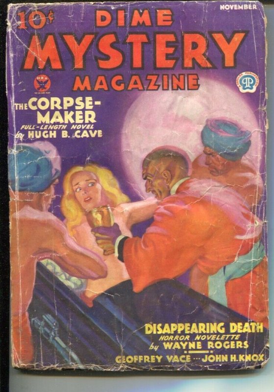 Dime Mystery 11/1933-Baumhofer weird menace torture cover-pulp horror-Hugh B ... 