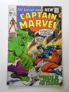 Captain Marvel #21 (1970) VG- Condition cover detached top staple