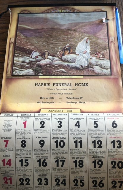 1951 Harris Funeral Home,Holdrege,Neb,6p.Biblical scene