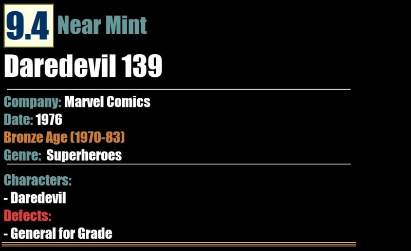Daredevil 139 (1976) NM 9.4 Bronze Age Marvel Comics