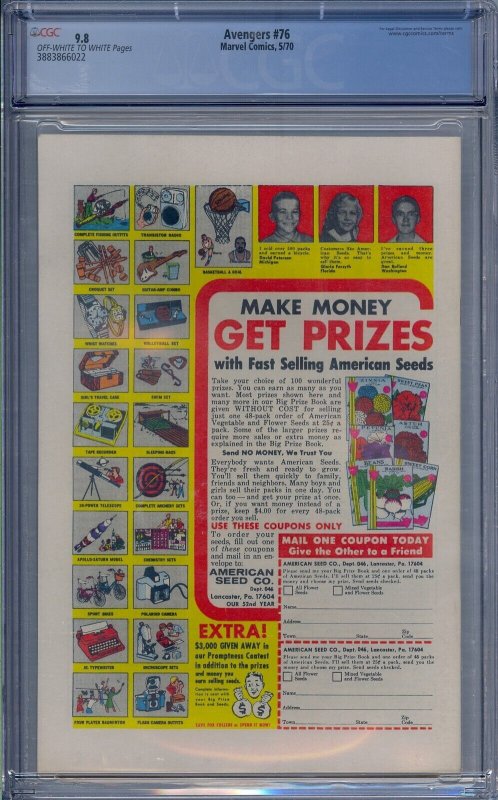 AVENGERS #76 CGC 9.8 QUICKSILVER SCARLET WITCH REJOIN TEAM JOHN BUSCEMA