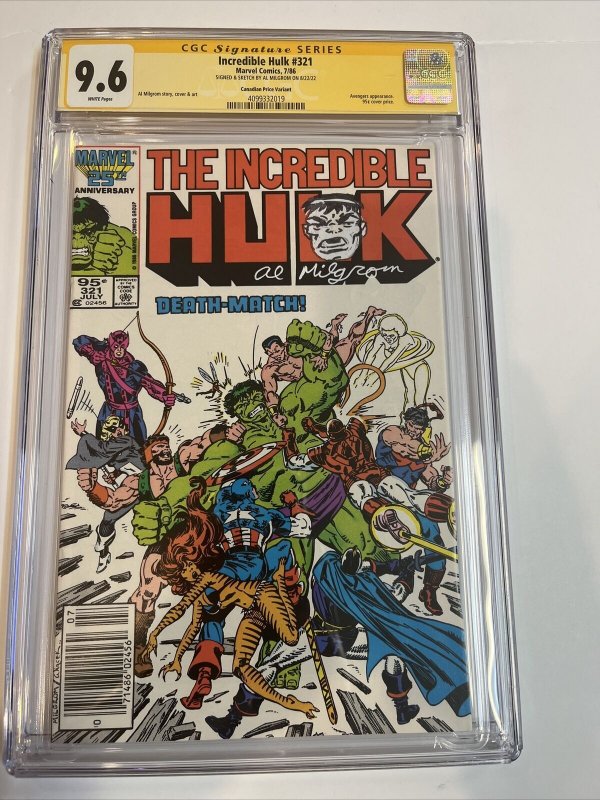 Incredible Hulk (1986) # 321 (CGC 9.6 SS) Signed Sketch (Hulk)  Al  Milgrom |CPV