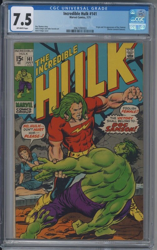 INCREDIBLE HULK 141 CGC 7.5  VF- Origin & 1st App Doc Samson ?? UNPRESSED??