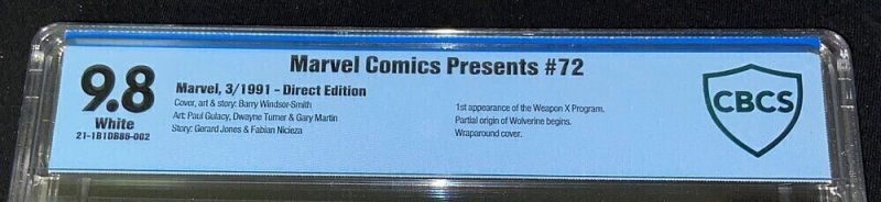 Marvel Comics Presents #72 (CBCS 9.8 NM-MT)  1st Weapon X / Wolverine / 1991