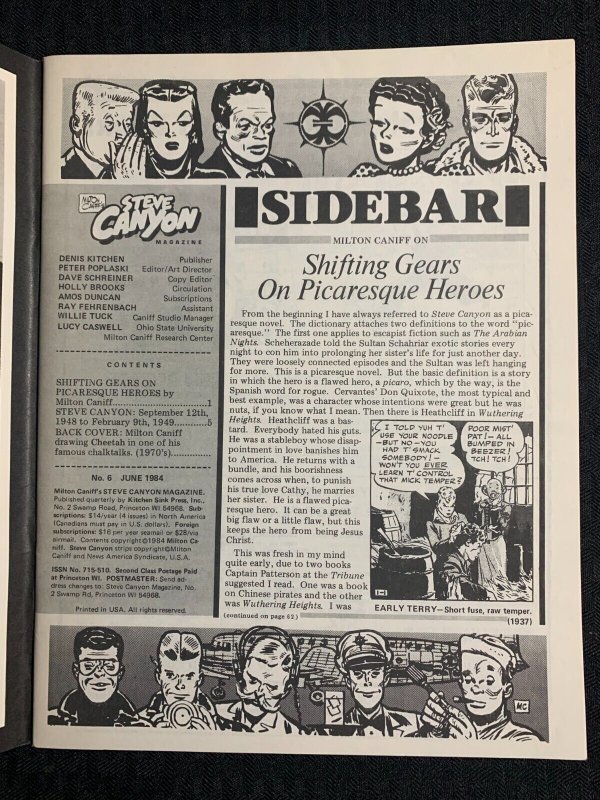 1984 STEVE CANYON Magazine #6 VG/FN 5.0 Milton Caniff / Kitchen Sink