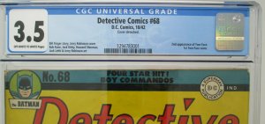 Detective Comics #68 ~ 1942 DC ~ CGC 3.5 VG- ~ 2nd appearance of Two-Face