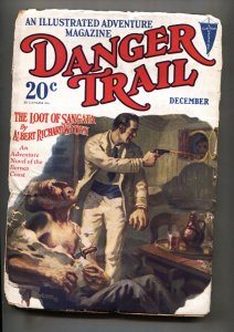 Danger Trail Dec 1928-Knife attack cover-Rare PULP MAGAZINE