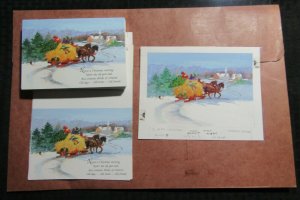 CHRISTMAS MORNING Kids on Hay Wagon in Snow 8x6 Greeting Card Art #X9015