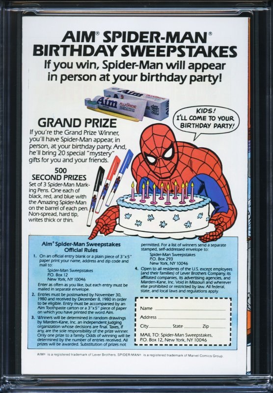 AMAZING SPIDER-MAN AIM TOOTHPASTE GIVEAWAY - 1980 - CGC-9.8 - Green Goblin