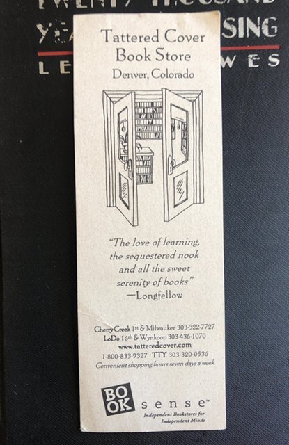 Tattered cover book store bookmark( Den.Co.)w/ Longfellow quote