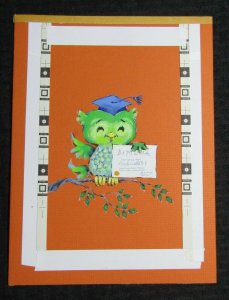 ON YOUR GRADUATION Green Owl with Cap & Diploma 8x10.5 Greeting Card Art #G4416