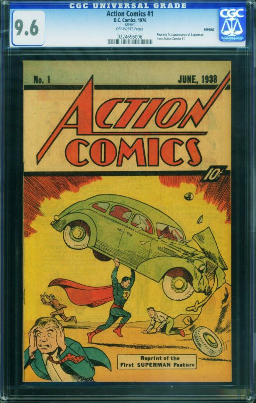 ACTION #1 1976-CGC GRADED 9.6--1st SUPERMAN-SLEEPING BAG REPRINT!-HTF 0224696006