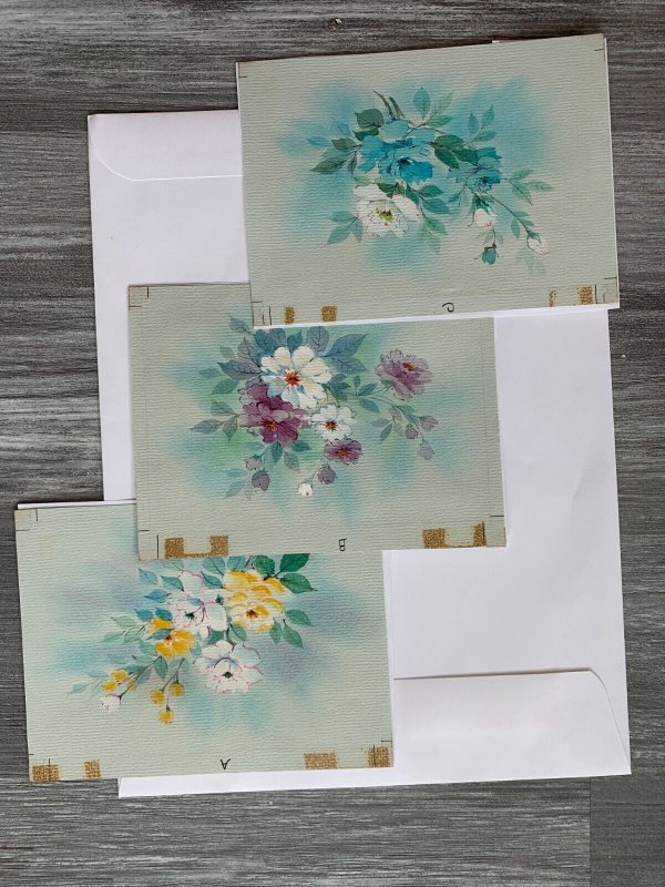 THINING OF YOU Yellow purple Blue White Flowers 6.5x5 Greeting Card Art #nn 3pcs