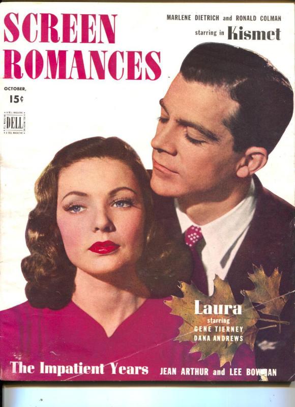 Screen Romances-Gene Tierney-Dana Andrews-Ronald Colman-Jean Arthur-Oct-1944