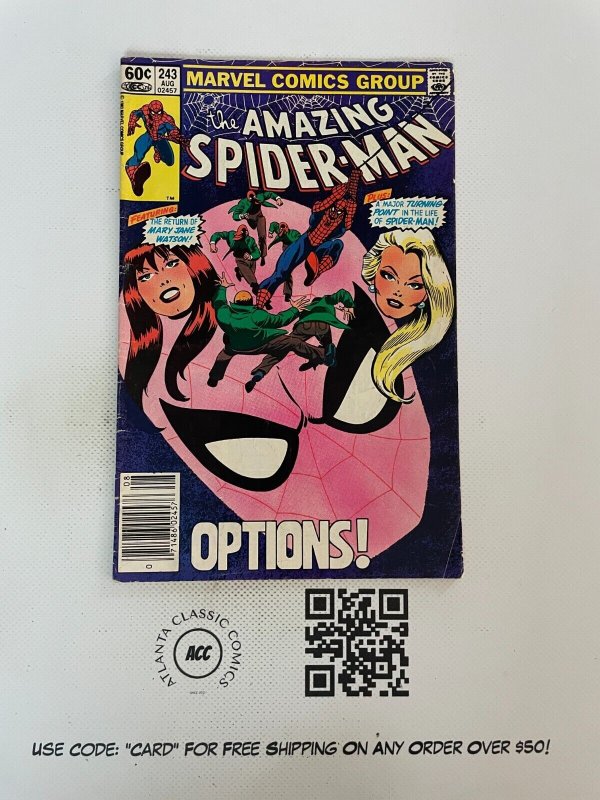 Amazing Spider-Man # 243 FN Marvel Comic Book Goblin Hulk Thor Avengers 4 SM7