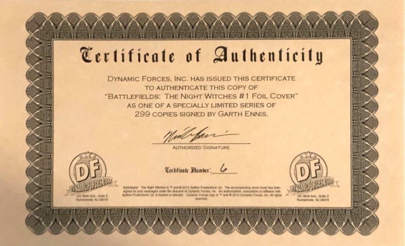 Battlefields: The Night Witches #1 Signed By Garth Ennis 1/299 With COA